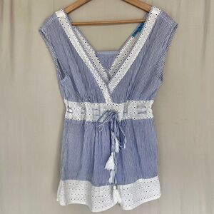 Solitaire Blue and White Eyelet Tunic Swim Cover-Up